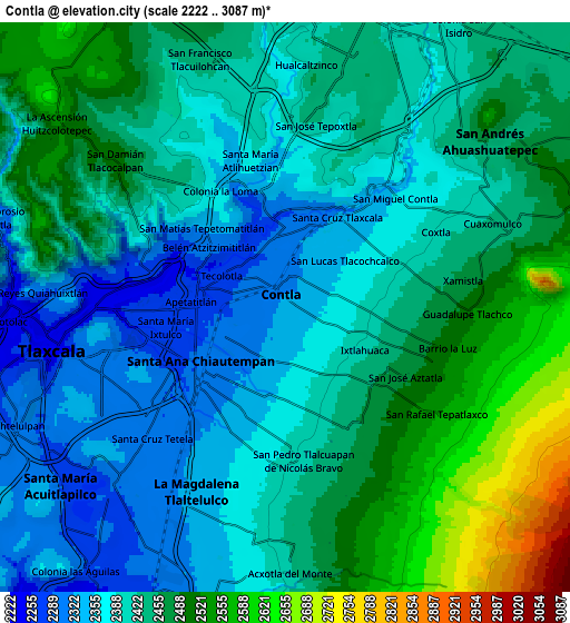 Zoom OUT 2x Contla, Mexico elevation map