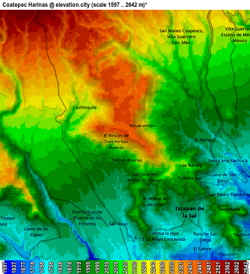 Zoom OUT 2x Coatepec Harinas, Mexico elevation map