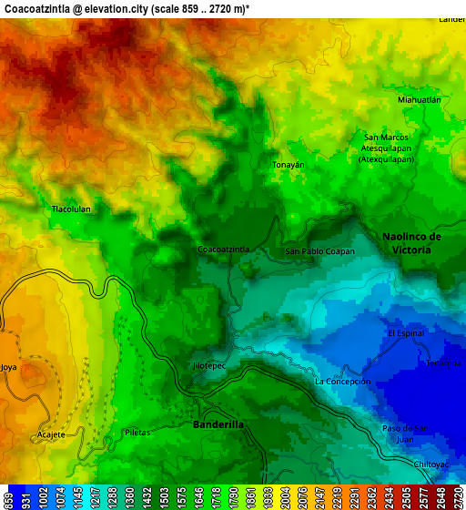 Zoom OUT 2x Coacoatzintla, Mexico elevation map