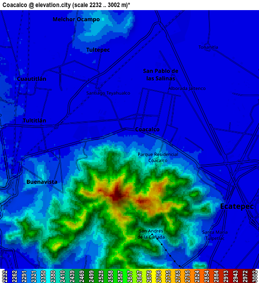 Zoom OUT 2x Coacalco, Mexico elevation map
