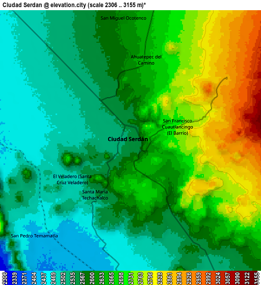 Zoom OUT 2x Ciudad Serdán, Mexico elevation map