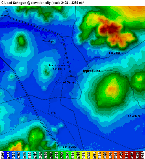 Zoom OUT 2x Ciudad Sahagun, Mexico elevation map