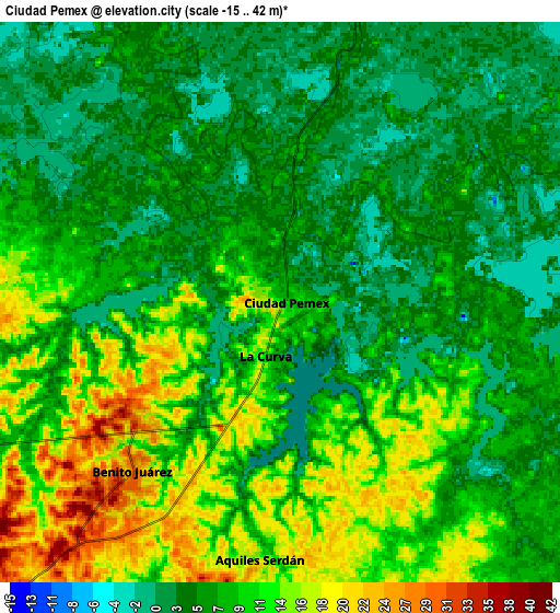 Zoom OUT 2x Ciudad Pemex, Mexico elevation map