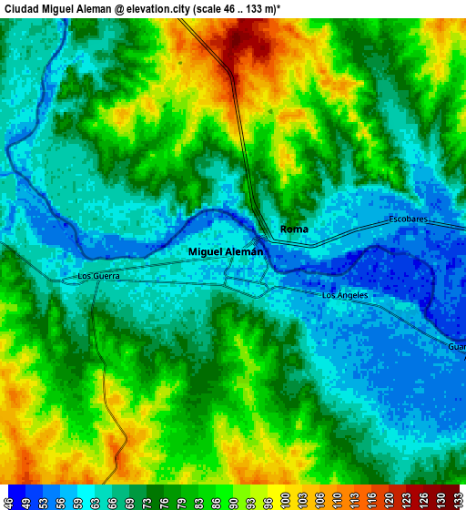 Zoom OUT 2x Ciudad Miguel Alemán, Mexico elevation map