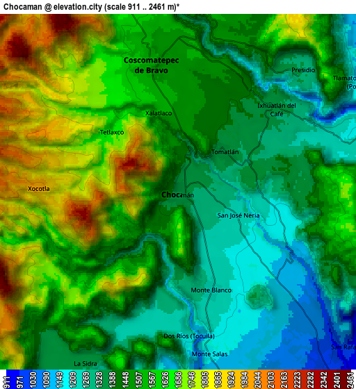 Zoom OUT 2x Chocamán, Mexico elevation map