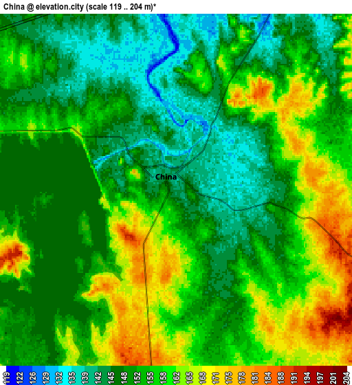 Zoom OUT 2x China, Mexico elevation map