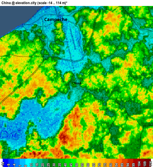Zoom OUT 2x Chiná, Mexico elevation map