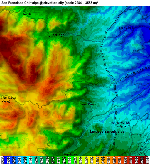 Zoom OUT 2x San Francisco Chimalpa, Mexico elevation map