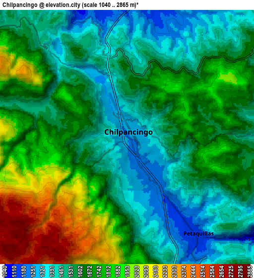 Zoom OUT 2x Chilpancingo, Mexico elevation map
