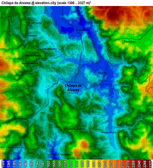 Zoom OUT 2x Chilapa de Álvarez, Mexico elevation map