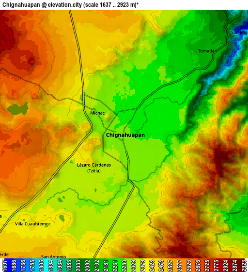 Zoom OUT 2x Chignahuapan, Mexico elevation map