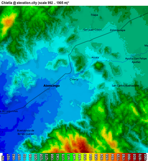 Zoom OUT 2x Chietla, Mexico elevation map