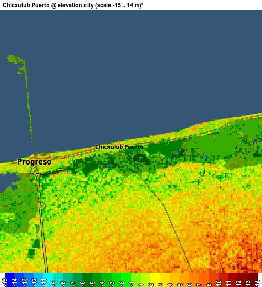 Zoom OUT 2x Chicxulub Puerto, Mexico elevation map