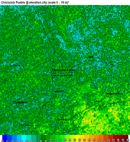 Zoom OUT 2x Chicxulub Pueblo, Mexico elevation map
