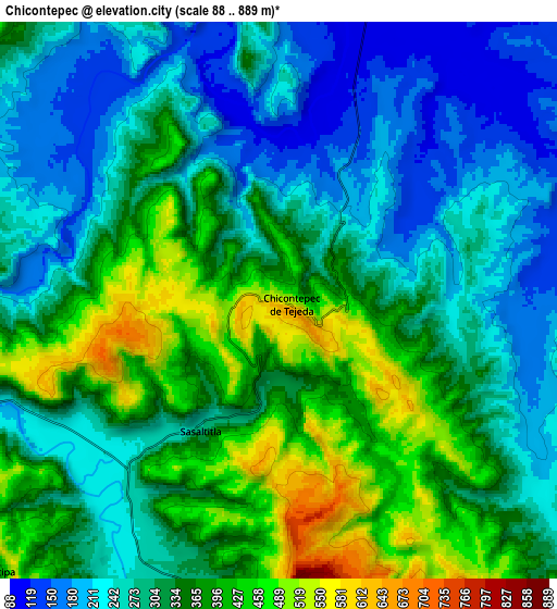 Zoom OUT 2x Chicontepec, Mexico elevation map