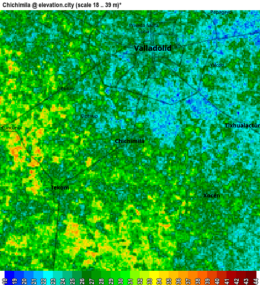 Zoom OUT 2x Chichimila, Mexico elevation map