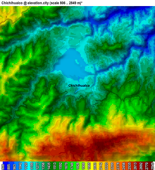 Zoom OUT 2x Chichihualco, Mexico elevation map