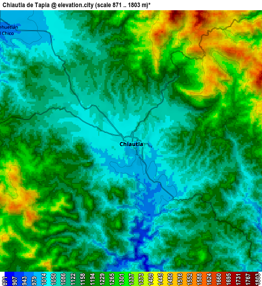 Zoom OUT 2x Chiautla de Tapia, Mexico elevation map