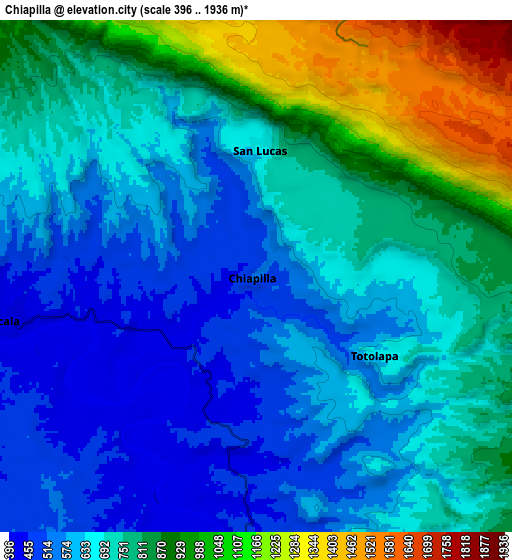 Zoom OUT 2x Chiapilla, Mexico elevation map