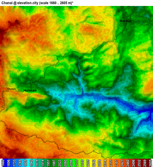 Zoom OUT 2x Chanal, Mexico elevation map