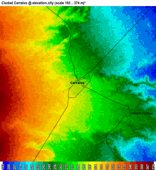 Zoom OUT 2x Ciudad Cerralvo, Mexico elevation map