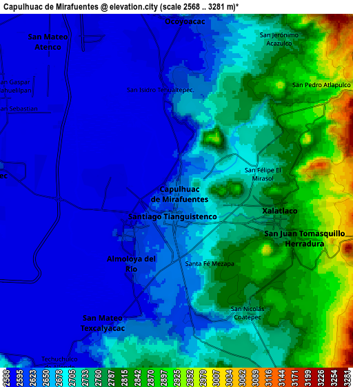 Zoom OUT 2x Capulhuac de Mirafuentes, Mexico elevation map