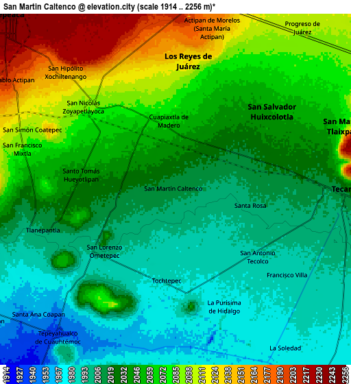 Zoom OUT 2x San Martín Caltenco, Mexico elevation map