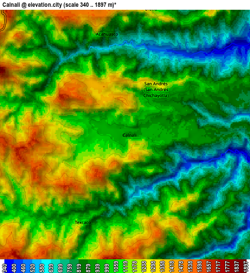 Zoom OUT 2x Calnali, Mexico elevation map