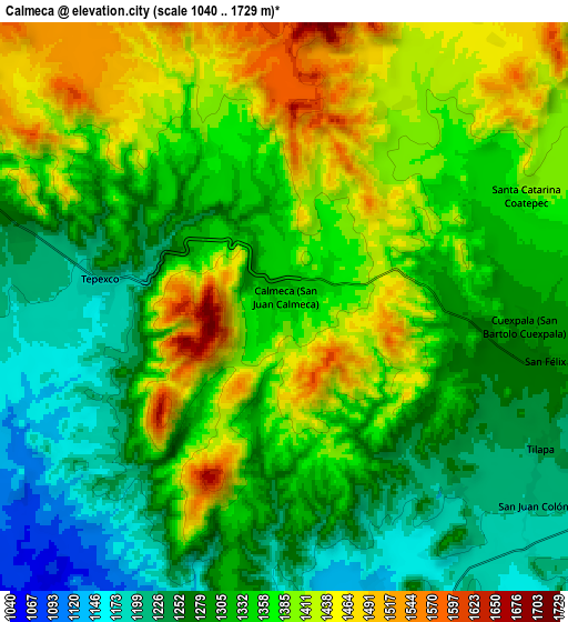 Zoom OUT 2x Calmeca, Mexico elevation map