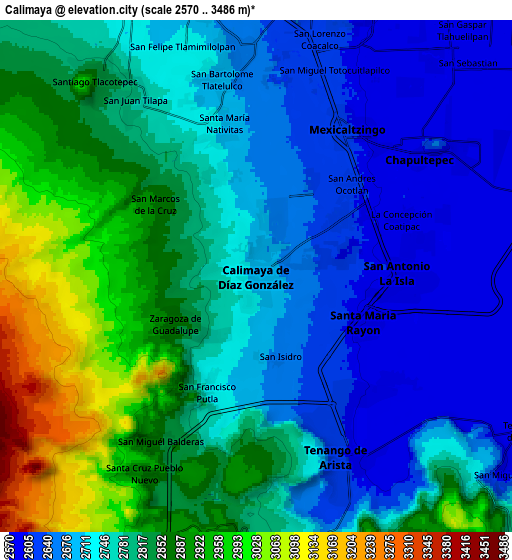 Zoom OUT 2x Calimaya, Mexico elevation map