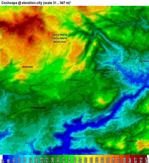 Zoom OUT 2x Cochoapa, Mexico elevation map