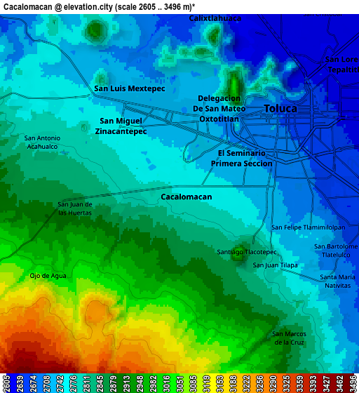 Zoom OUT 2x Cacalomacan, Mexico elevation map