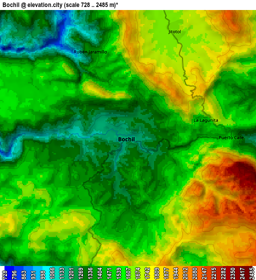 Zoom OUT 2x Bochil, Mexico elevation map