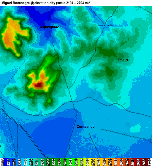 Zoom OUT 2x Miguel Bocanegra, Mexico elevation map