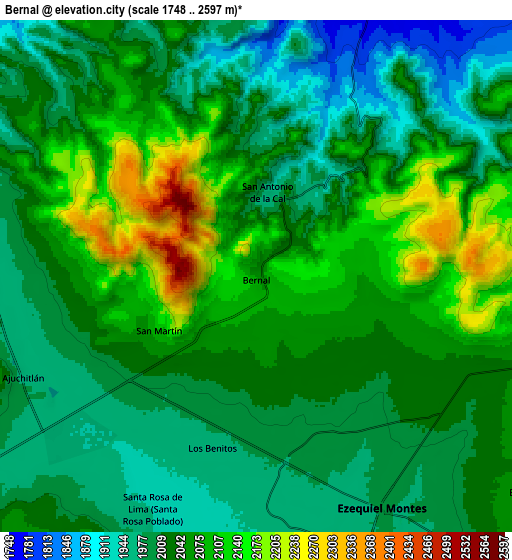 Zoom OUT 2x Bernal, Mexico elevation map