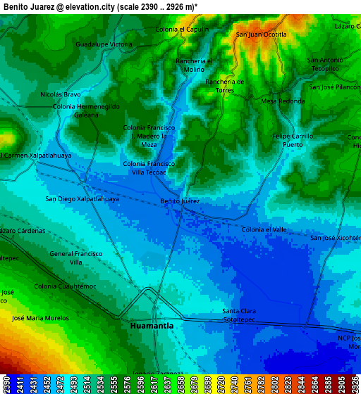 Zoom OUT 2x Benito Juárez, Mexico elevation map