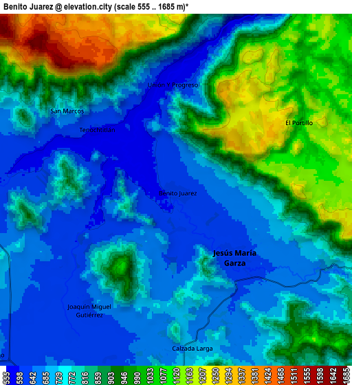 Zoom OUT 2x Benito Juárez, Mexico elevation map