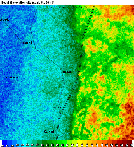 Zoom OUT 2x Bécal, Mexico elevation map
