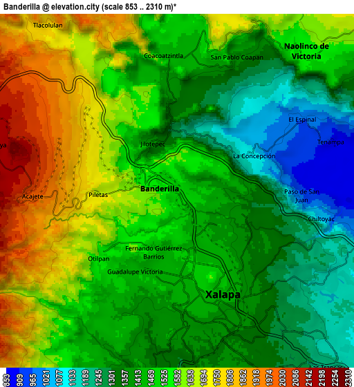 Zoom OUT 2x Banderilla, Mexico elevation map
