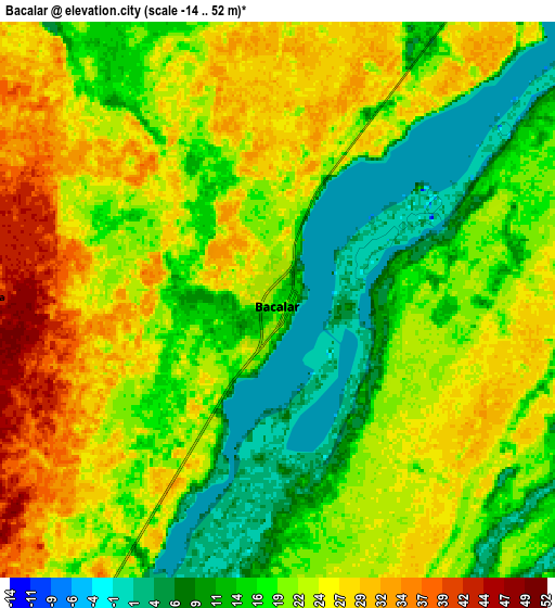 Zoom OUT 2x Bacalar, Mexico elevation map