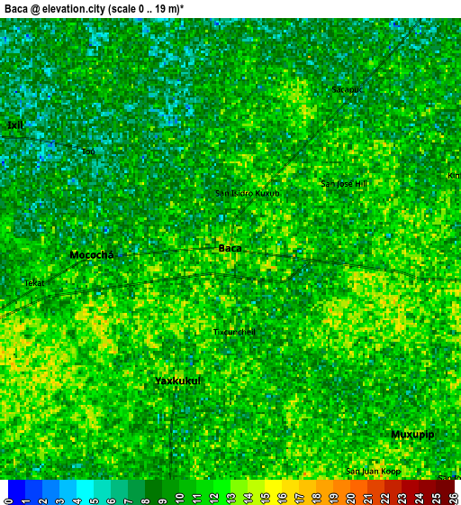 Zoom OUT 2x Baca, Mexico elevation map