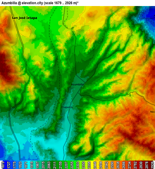 Zoom OUT 2x Azumbilla, Mexico elevation map