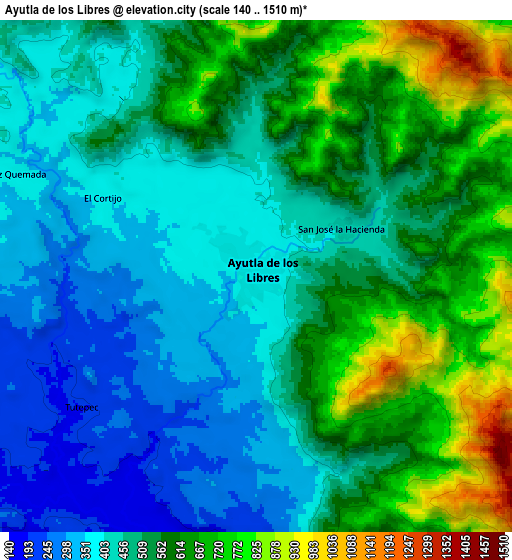 Zoom OUT 2x Ayutla de los Libres, Mexico elevation map
