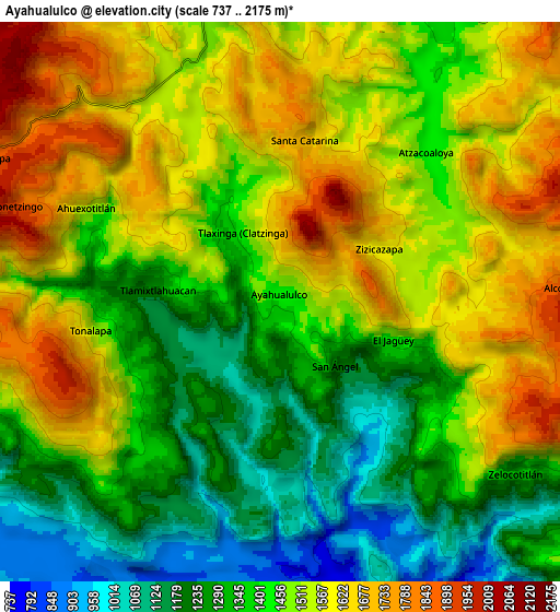 Zoom OUT 2x Ayahualulco, Mexico elevation map