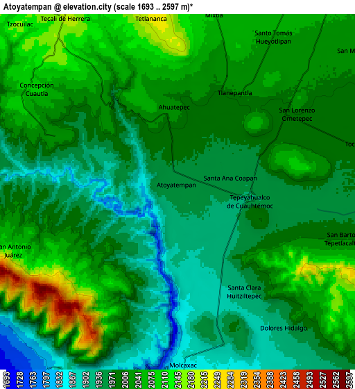 Zoom OUT 2x Atoyatempan, Mexico elevation map