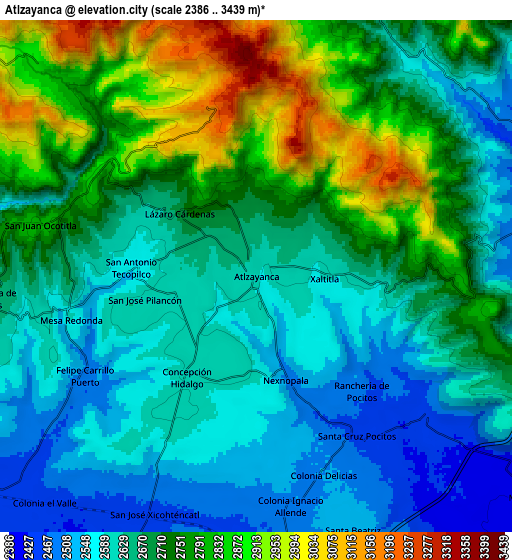 Zoom OUT 2x Atlzayanca, Mexico elevation map