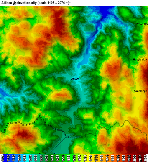 Zoom OUT 2x Atliaca, Mexico elevation map