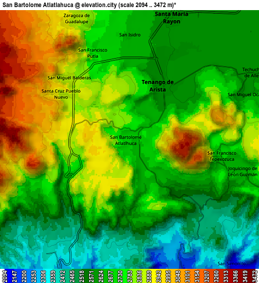 Zoom OUT 2x San Bartolomé Atlatlahuca, Mexico elevation map