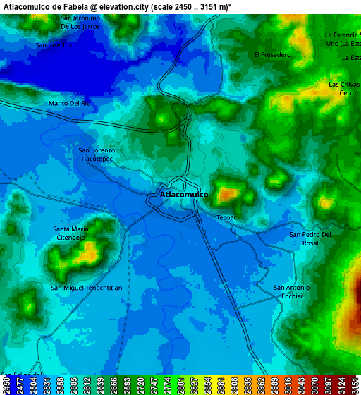 Zoom OUT 2x Atlacomulco de Fabela, Mexico elevation map