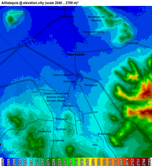 Zoom OUT 2x Atitalaquia, Mexico elevation map